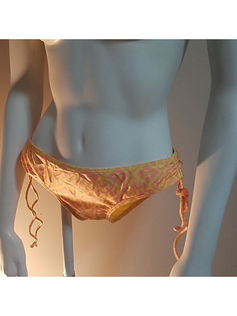 O'Neill Women's Bikini Bottoms in Yellow and Pink Geometric Print, Size M